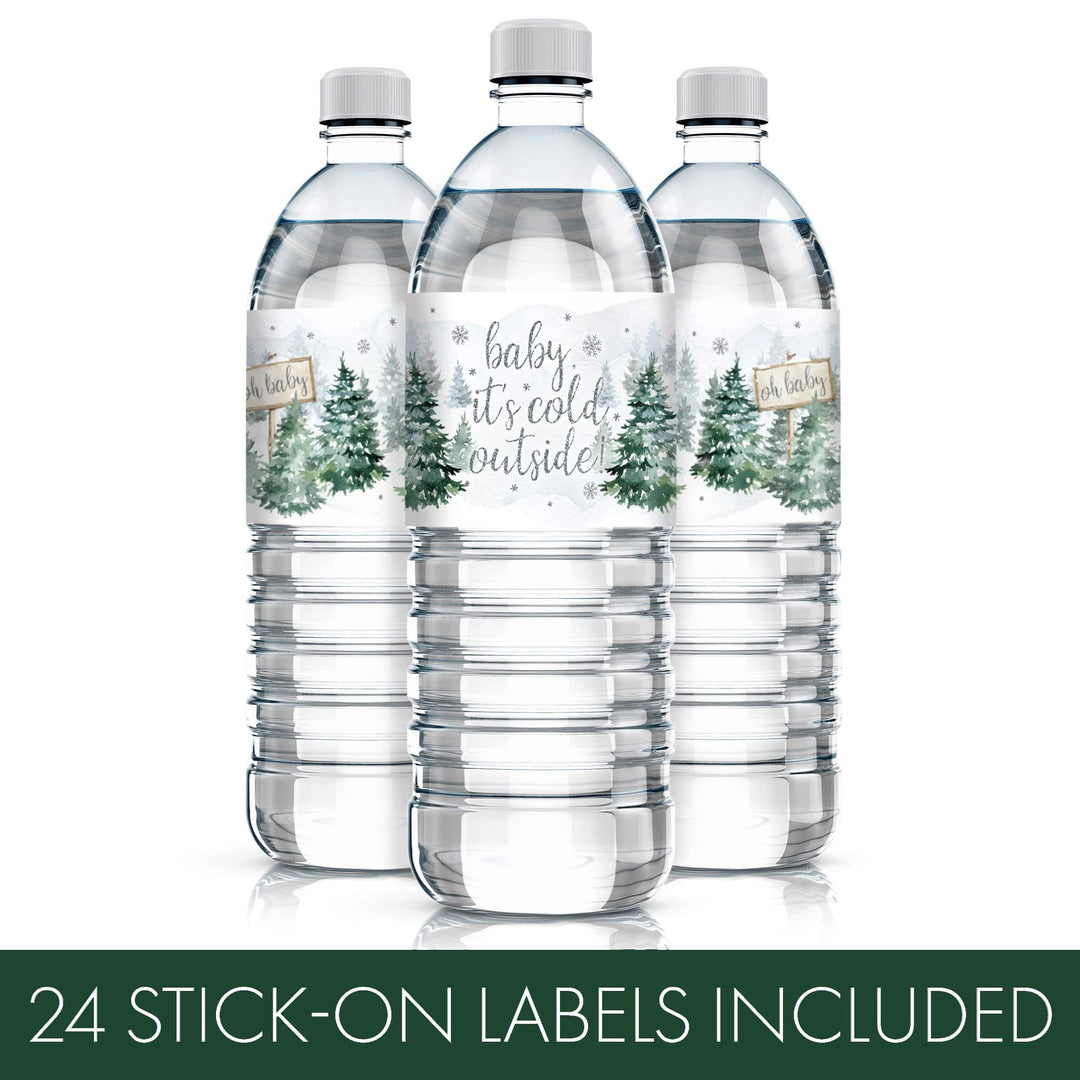 Baby It's Cold Outside Evergreen: Winter Baby Shower - Water Bottle Label Stickers - 24 Waterproof Stickers