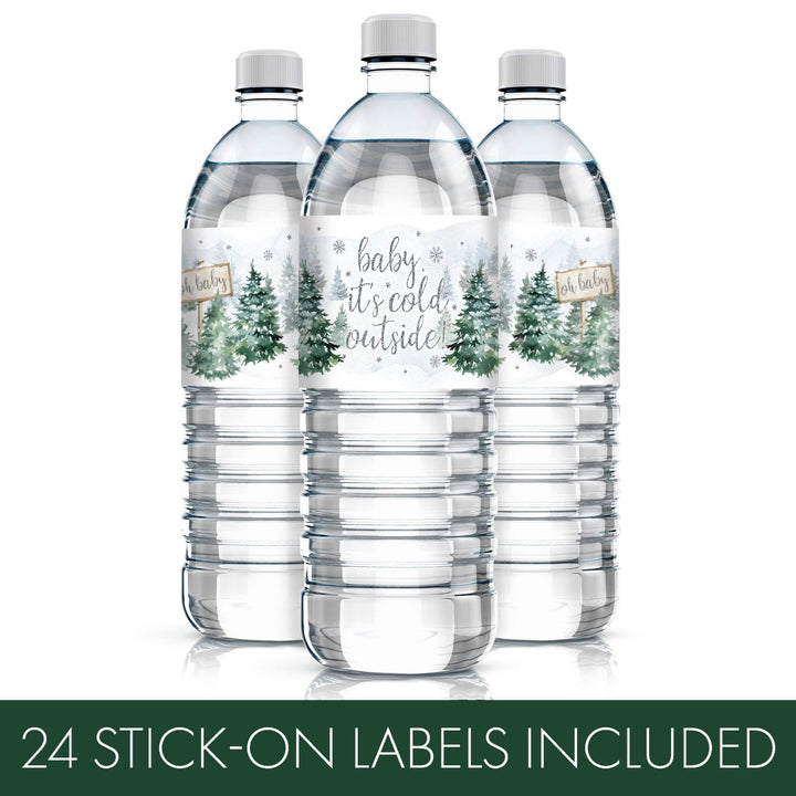 Baby It's Cold Outside Evergreen: Winter Baby Shower - Water Bottle Label Stickers - 24 Waterproof Stickers