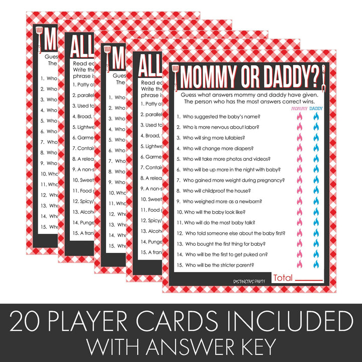 Baby-Q: Summer Barbecue Baby Shower Games - Guess Who Mommy or Daddy and All Things BBQ - Two Game Bundle - 20 Dual Sided Cards