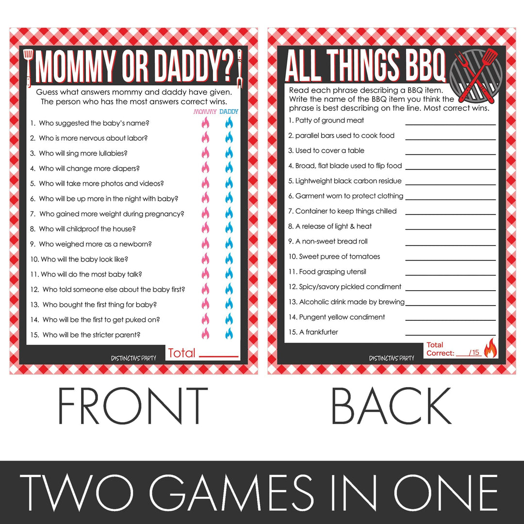 Baby-Q: Summer Barbecue Baby Shower Games - Guess Who Mommy or Daddy and All Things BBQ - Two Game Bundle - 20 Dual Sided Cards