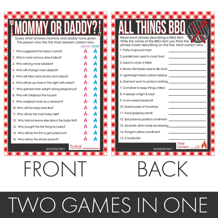 Baby-Q: Summer Barbecue Baby Shower Games - Guess Who Mommy or Daddy and All Things BBQ - Two Game Bundle - 20 Dual Sided Cards