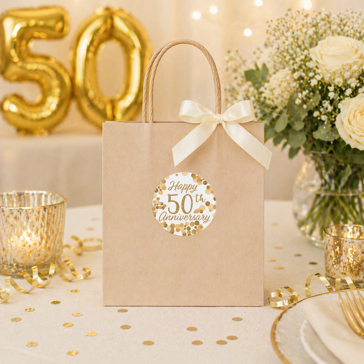 Gold 50th Anniversary: Party Favor Round Labels - 40 Stickers