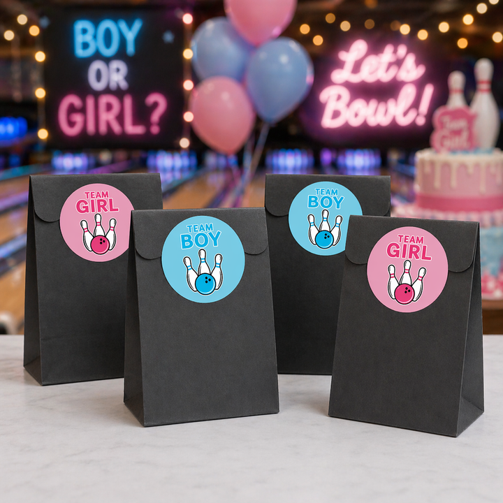 Bowling: Gender Reveal Party - Girl or Boy  - 40 Stickers