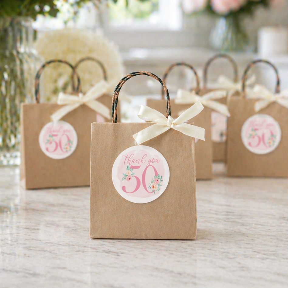 50th Birthday: Floral - Circle Label Thank You Stickers - 40 Stickers