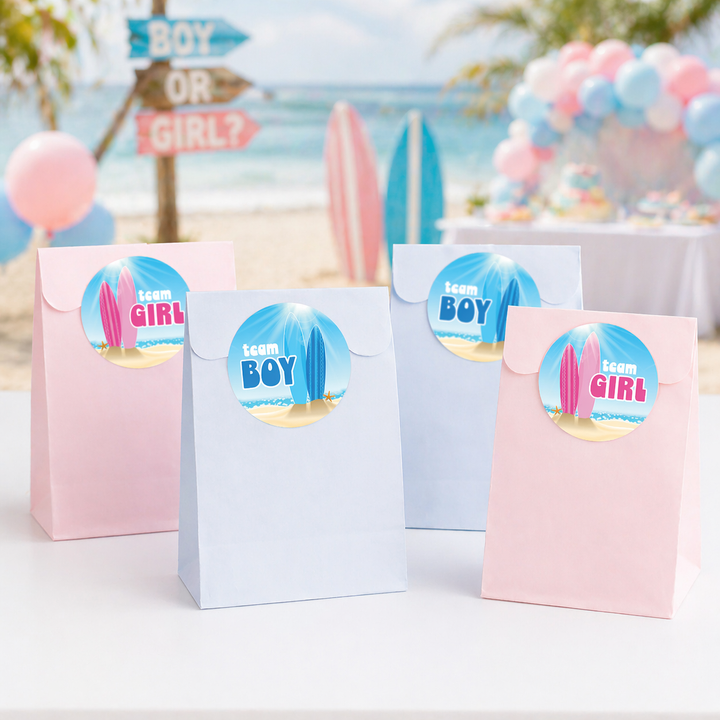 Baby on Board: Gender Reveal Party - Team Boy or Team Girl, Surf Themed - 40 Stickers