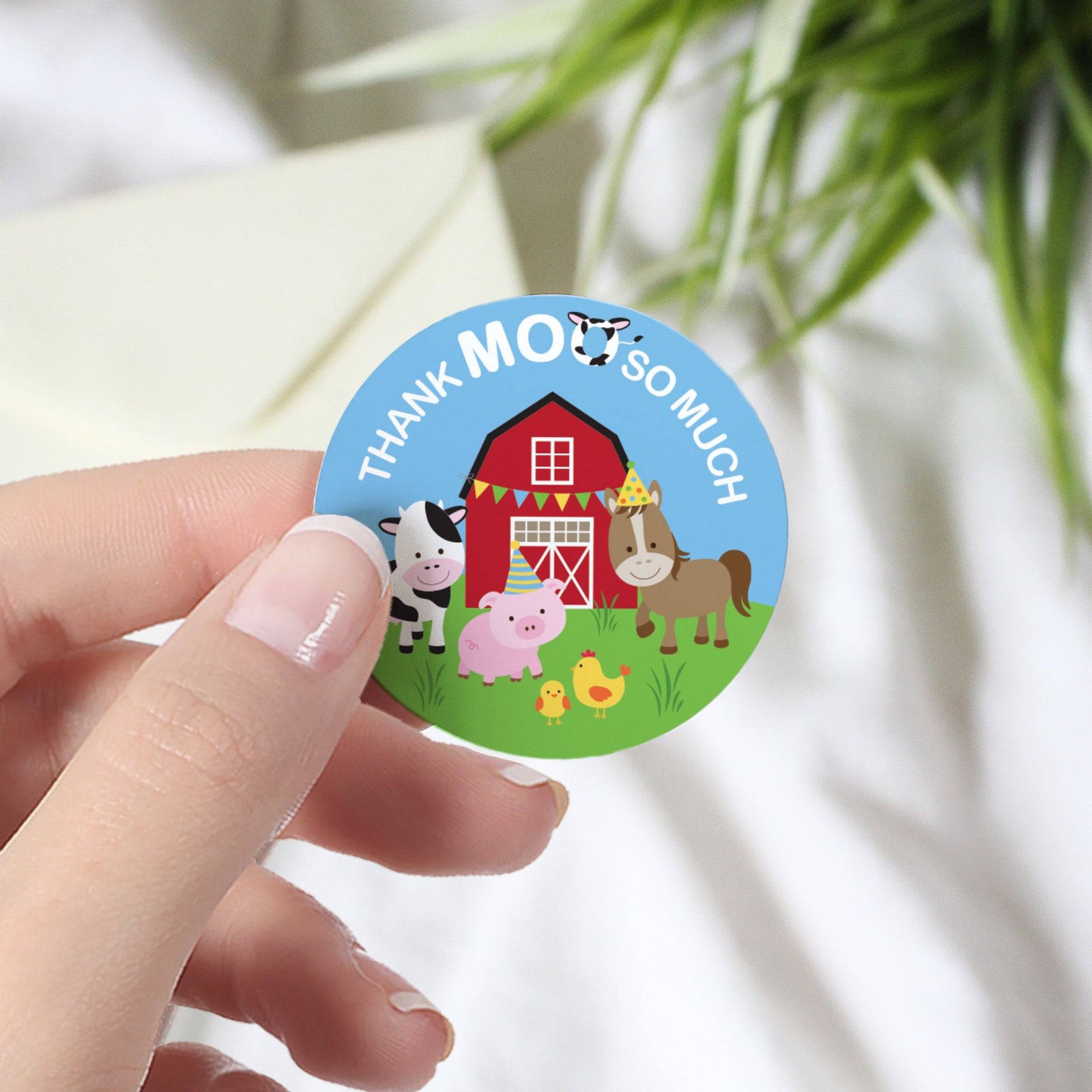 Barnyard Farm Animals:  Kid's Birthday - Thank You Stickers - 40 Stickers - Distinctivs Party