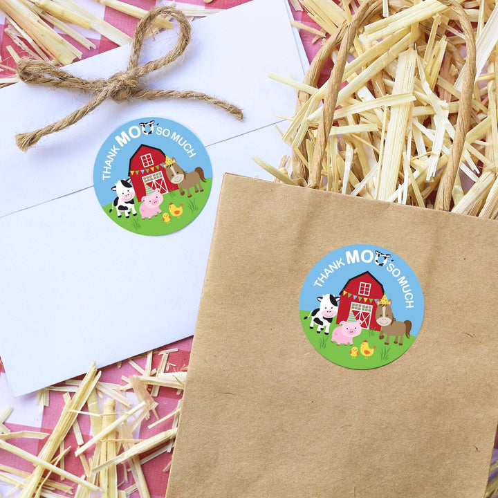 Barnyard Farm Animals:  Kid's Birthday - Thank You Stickers - 40 Stickers