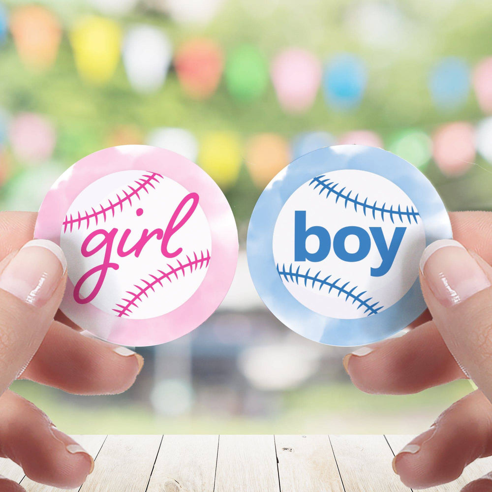 Baseball: Gender Reveal Party - Girl or Boy  - 40 Stickers - Distinctivs Party