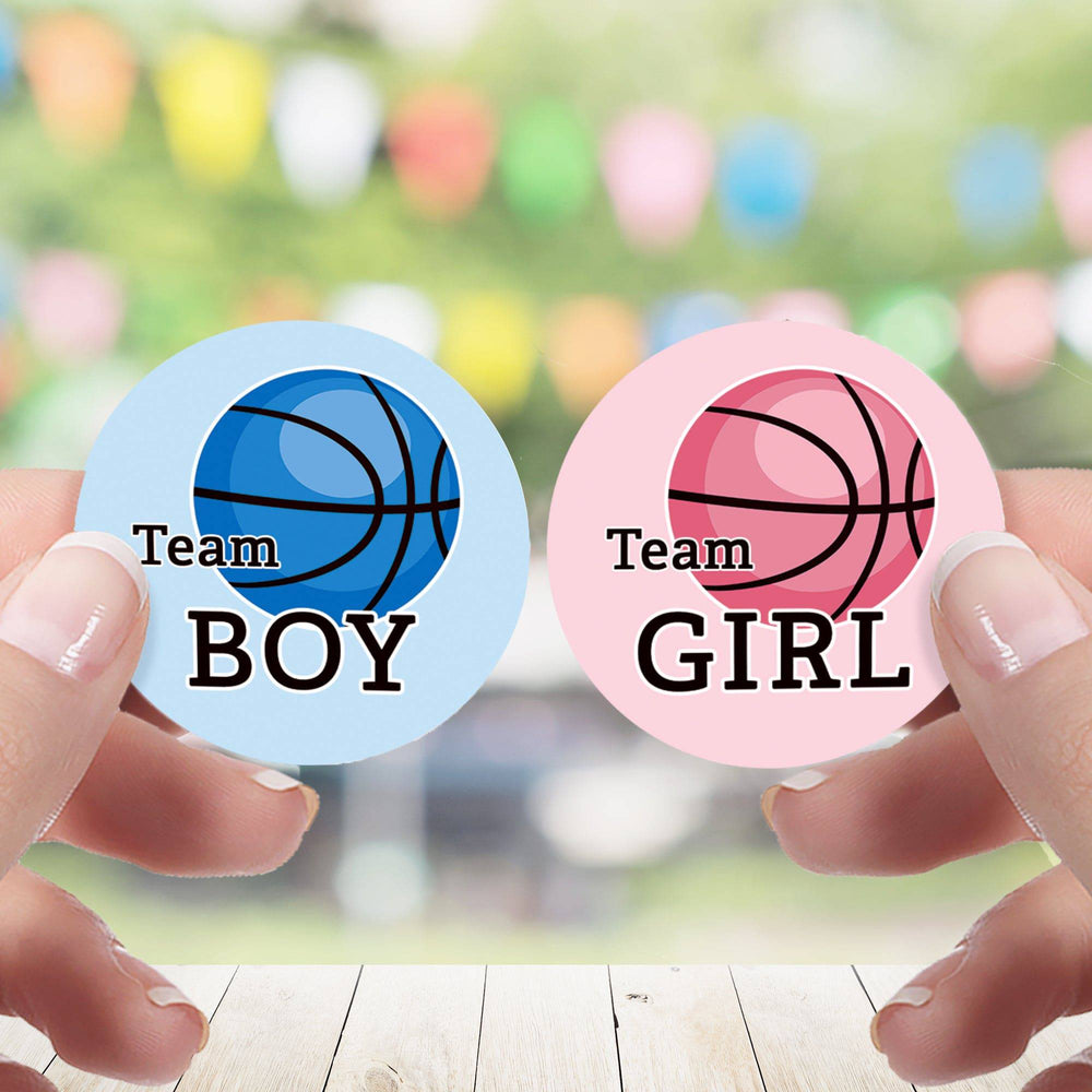 Basketball: Gender Reveal Party - Girl or Boy  - 40 Stickers - Distinctivs Party