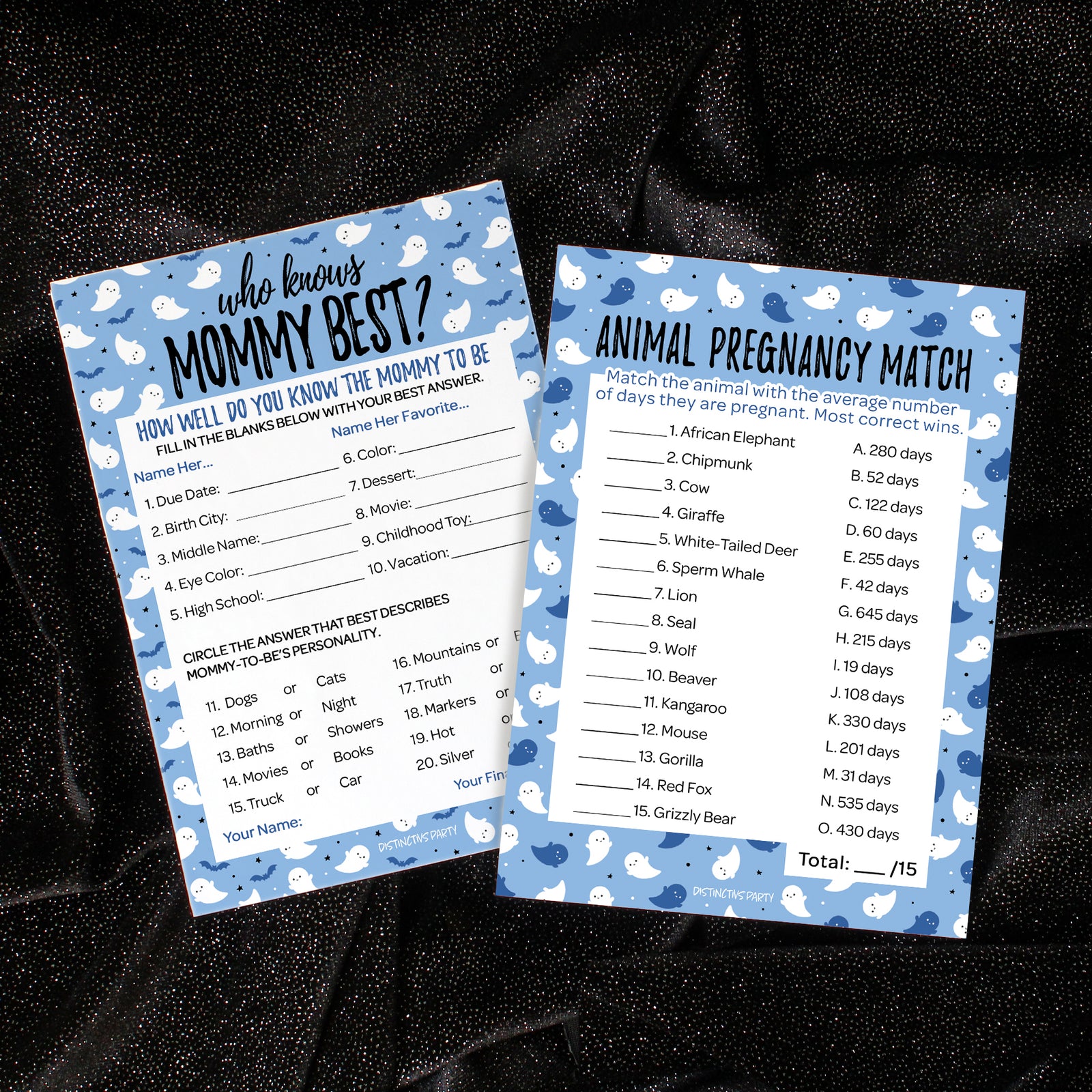 Little Boo: Blue - Boy Baby Shower Game - Fall Who Knows Mommy Best and Animal Pregnancy Match - Two Game Bundle -  20 Dual Sided Cards - Distinctivs Party