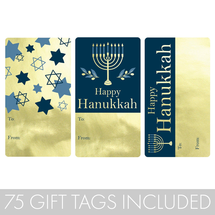 Blue and Gold Hanukkah Gift Tag Stickers - 75 Count