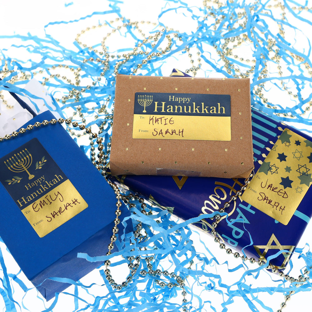Blue and Gold Hanukkah Gift Tag Stickers - 75 Count