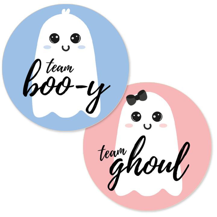 Little Boo Ghost Gender Reveal Stickers - Blue Team Boo-y or Pink Team Ghoul - 40 Count