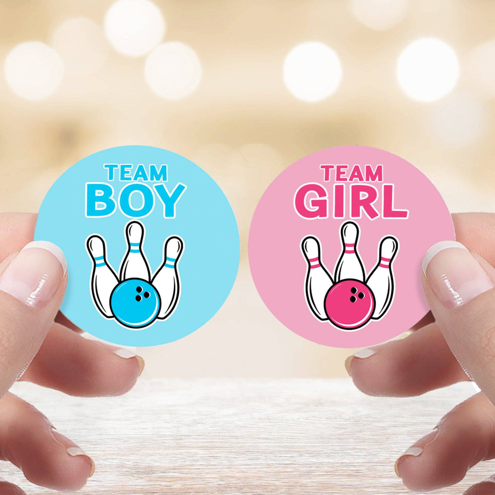 Bowling: Gender Reveal Party - Girl or Boy  - 40 Stickers - Distinctivs Party