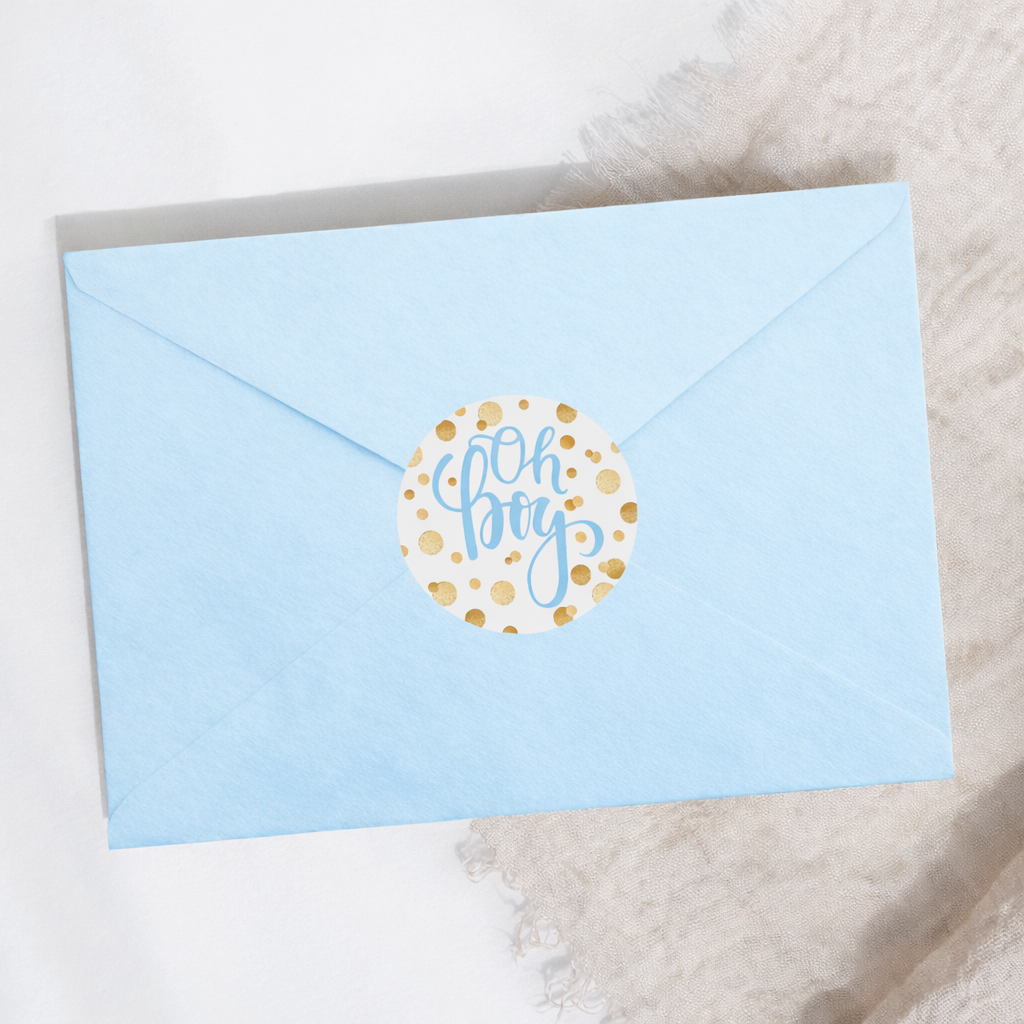 Confeti dorado: azul - I's a Boy Baby Shower - Etiquetas redondas - 40 pegatinas