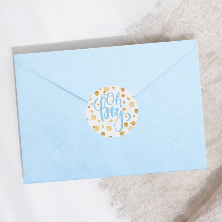 Confeti dorado: azul - I's a Boy Baby Shower - Etiquetas redondas - 40 pegatinas