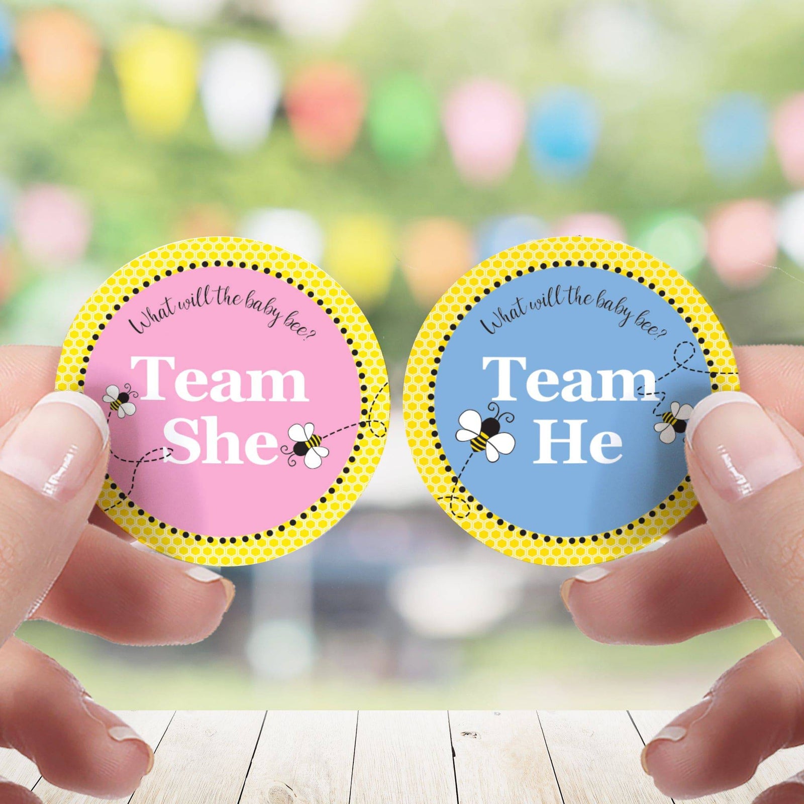 Bumble Bee: Gender Reveal Party - What Will Baby Bee Stickers -  Team She or He - 40 Stickers - Distinctivs Party