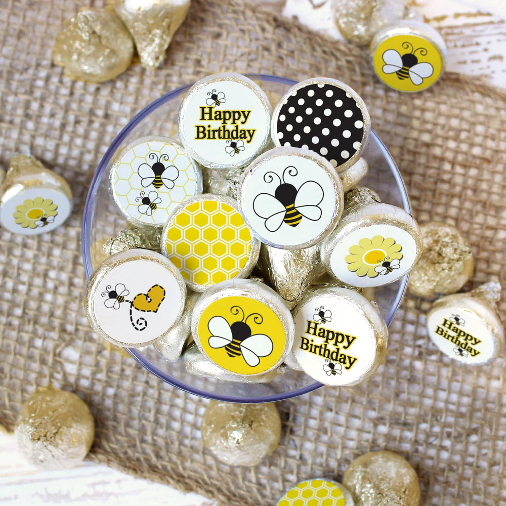 Bumble Bee: Kid's Birthday - Party Favor  Stickers - Fits on Hershey's Kisses - 180 Stickers - Distinctivs Party