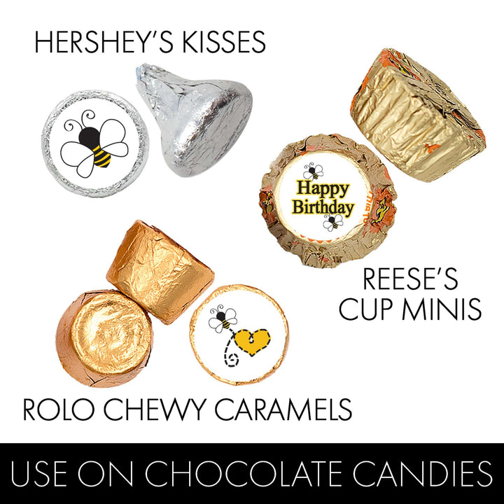 Bumble Bee: Kid's Birthday - Party Favor  Stickers - Fits on Hershey's Kisses - 180 Stickers - Distinctivs Party