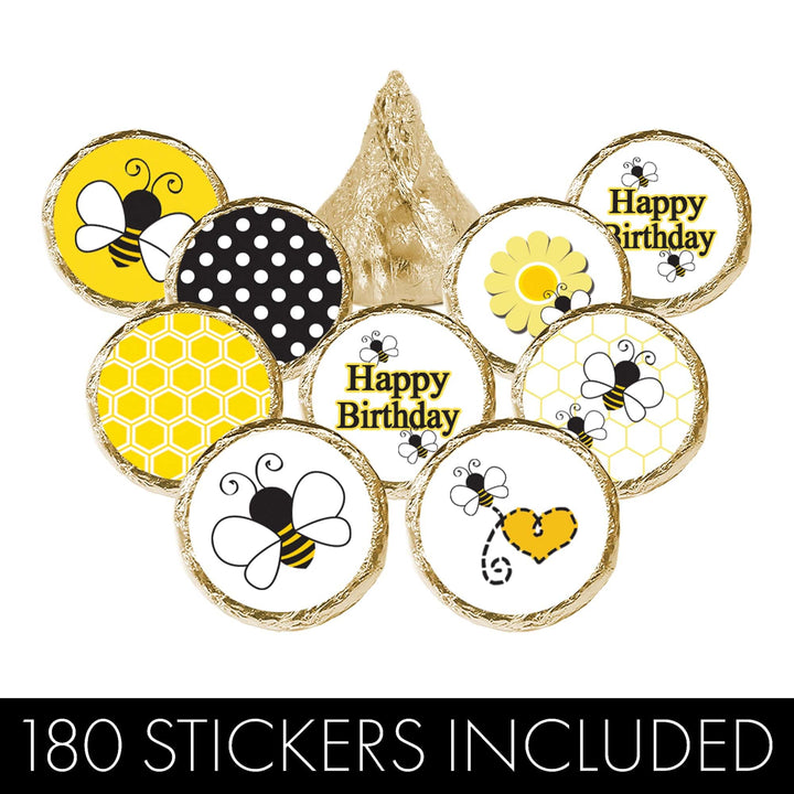 Bumble Bee: Kid's Birthday - Party Favor  Stickers - Fits on Hershey's Kisses - 180 Stickers - Distinctivs Party