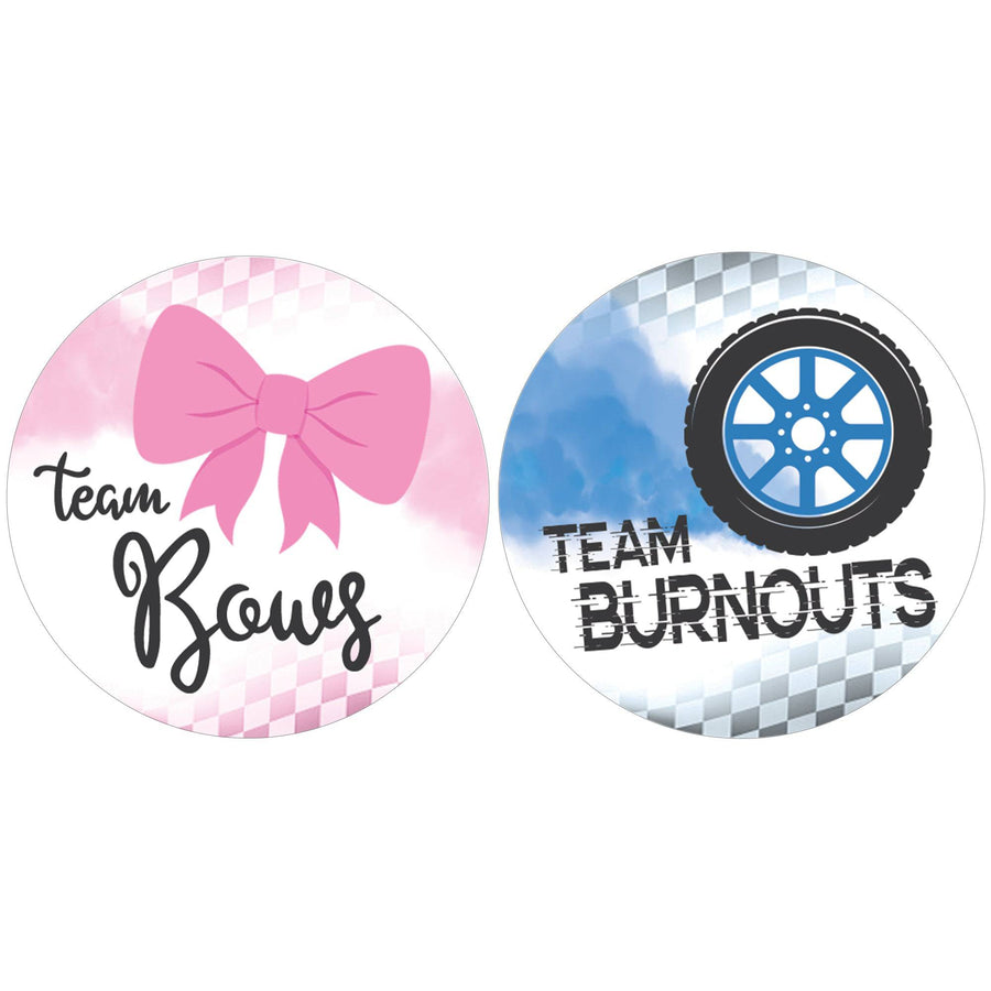 Burnouts or Bows: Gender Reveal Party - Team Bows or Team Burnouts - 40 Stickers - Distinctivs Party