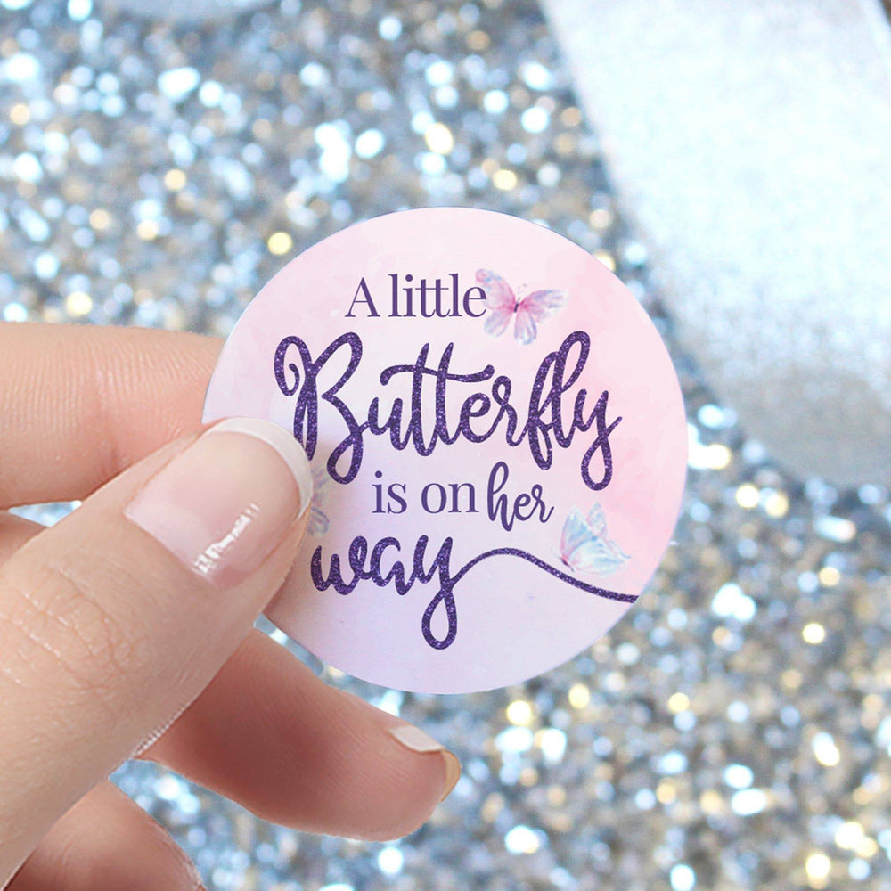 Butterfly: Baby Shower - Round Favor Labels - Spring- 40 Stickers - Distinctivs Party