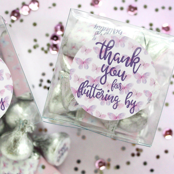 Butterfly: Purple & Pink - Kid's Birthday - Thank You for Fluttering By, Spring - 40 Stickers