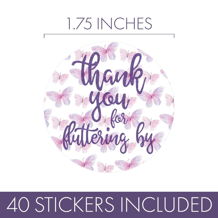 Butterfly: Purple & Pink - Kid's Birthday - Thank You for Fluttering By, Spring - 40 Stickers