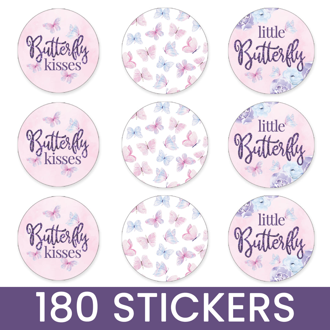 Pegatinas de besos para baby shower, diseño de mariposa morada, 180 etiquetas para regalos de fiesta