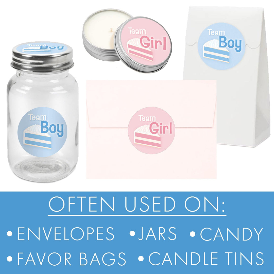 Cake Slice: Gender Reveal Party - Girl or Boy - 40 Stickers - Distinctivs Party