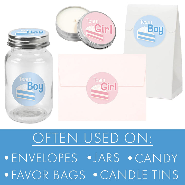 Cake Slice: Gender Reveal Party - Girl or Boy - 40 Stickers - Distinctivs Party