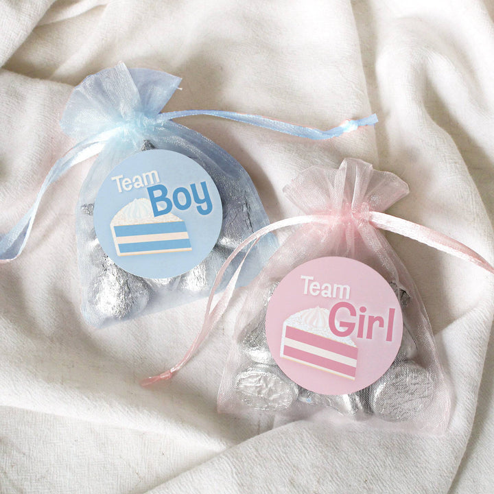 Cake Slice: Gender Reveal Party - Girl or Boy - 40 Stickers - Distinctivs Party