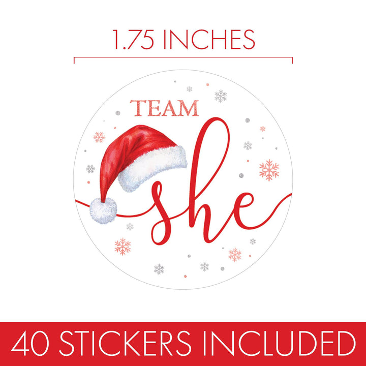 Christmas Gender Reveal Stickers: Santa Baby Party - Team He or Team She Stickers - 40 Stickers - Distinctivs Party