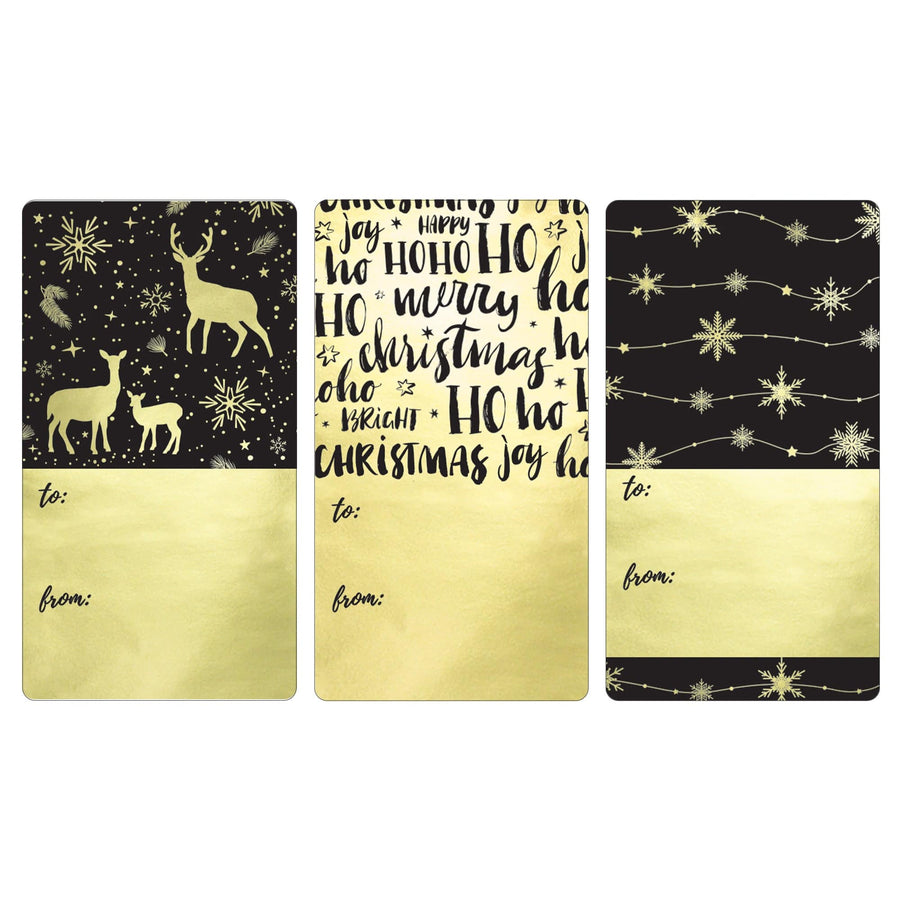 Christmas Gift Tag Stickers: Black and Gold Foil  – 75 Stickers - Distinctivs Party