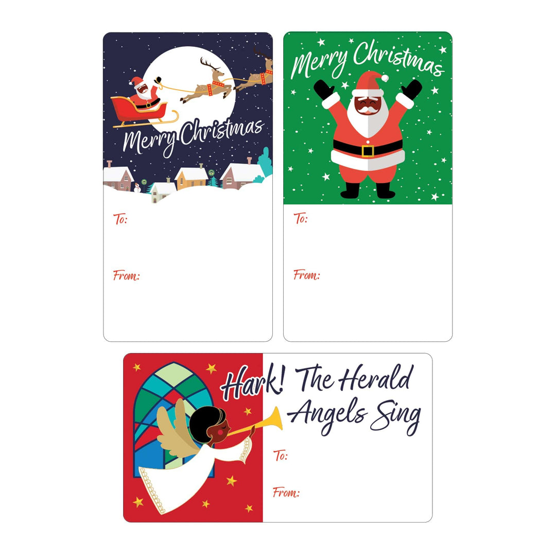 Christmas Gift Tag Stickers: Black Santa and Christmas Angels – 75 Stickers