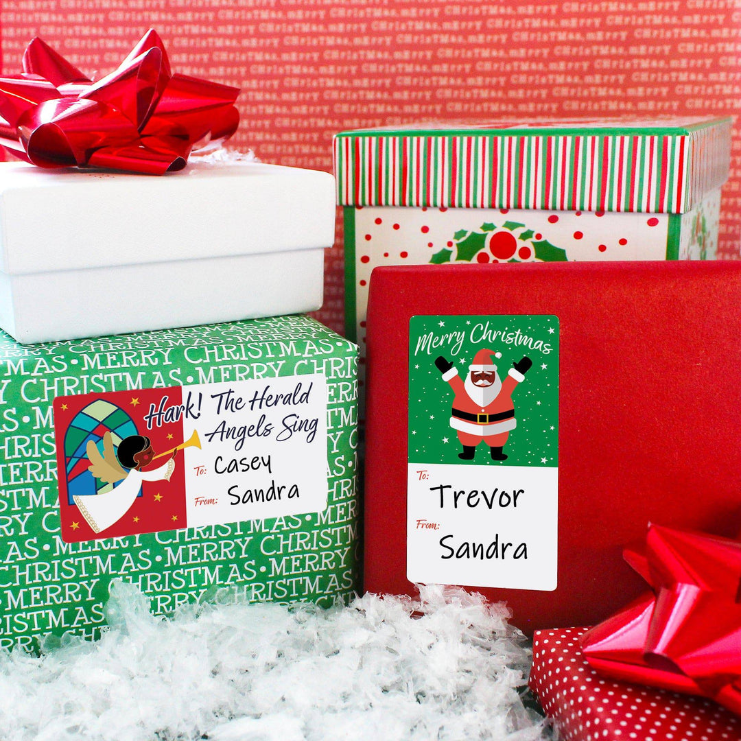 Tag With Sticker Christmas Gift Tag Stickers: Black Santa and Christmas Angels – 42 Sti