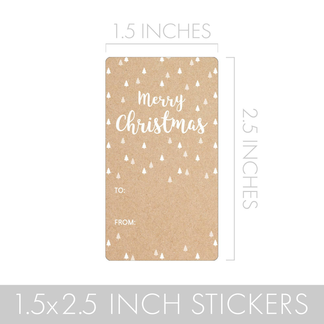 Christmas Gift Tag Stickers: Christmas Trees, Antlers & Snowflakes on Kraft  – 75 Stickers