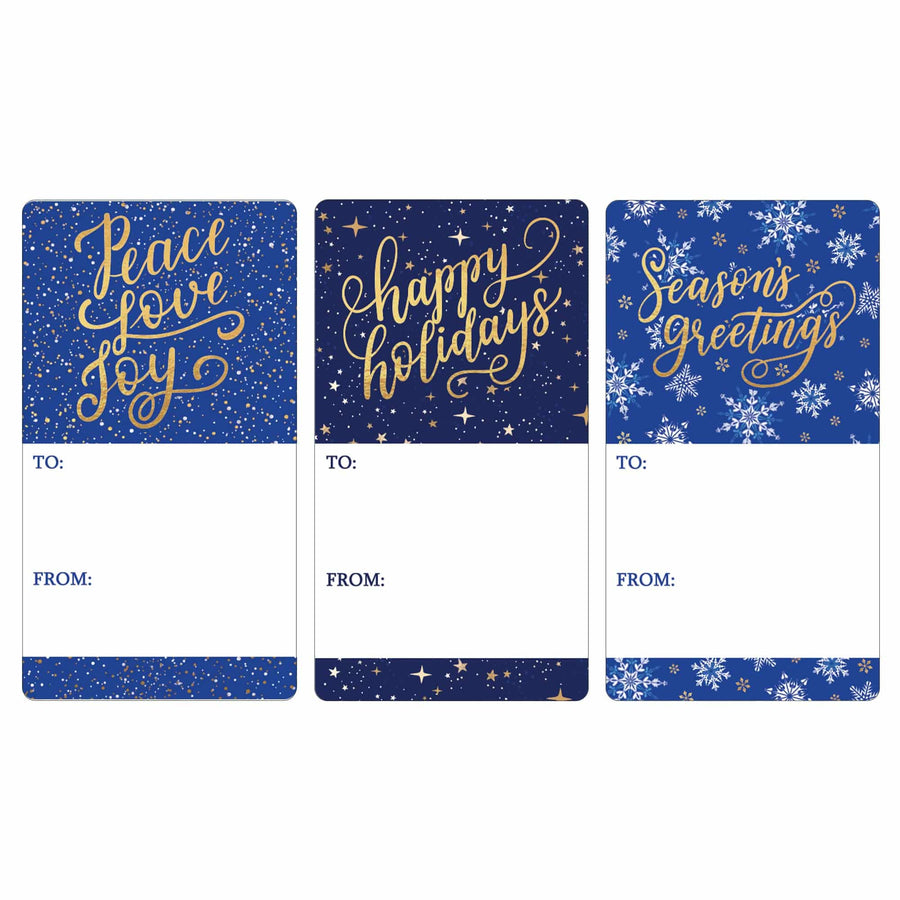 Christmas Gift Tag Stickers: Starry Blue and Snowflakes – 75 Stickers - Distinctivs Party