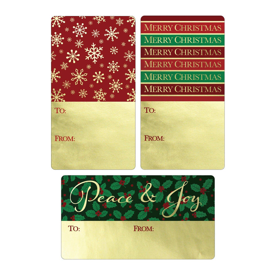 Christmas Gift Tag Stickers: Traditional Red, Green and Gold Foil – 75 Stickers - Distinctivs Party