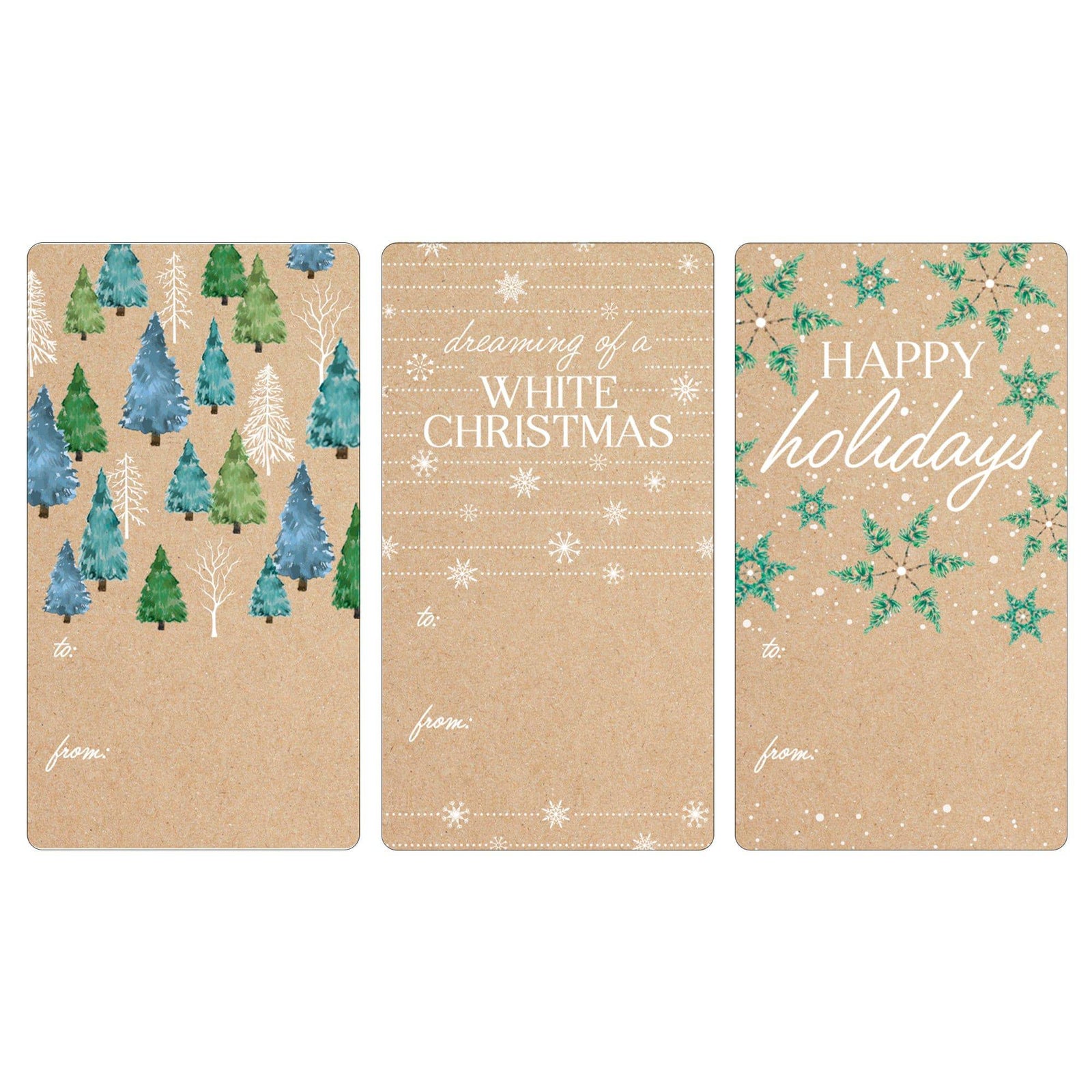 Christmas Gift Tag Stickers: Watercolor Trees and Snowflakes  – 75 Stickers - Distinctivs Party