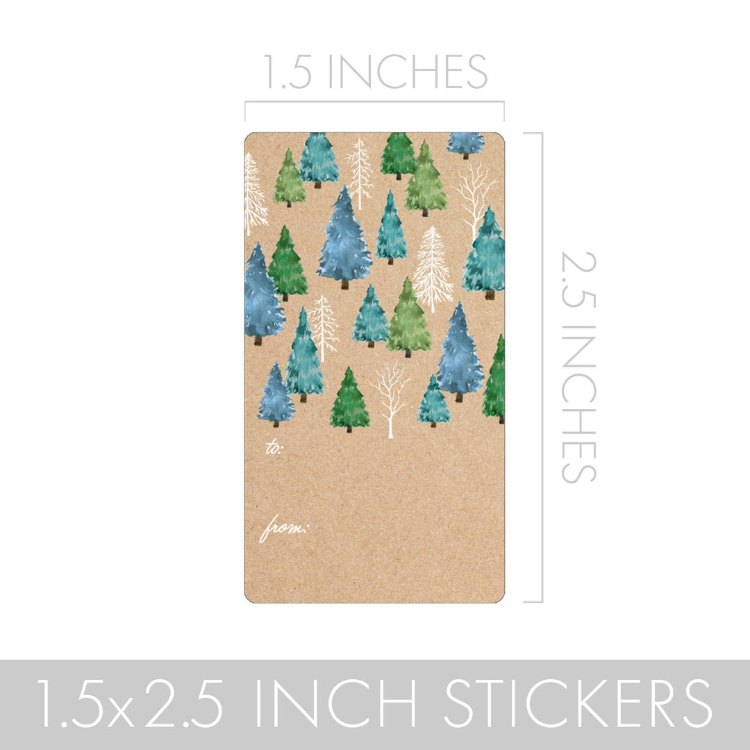 Christmas Gift Tag Stickers: Watercolor Trees and Snowflakes  – 75 Stickers - Distinctivs Party