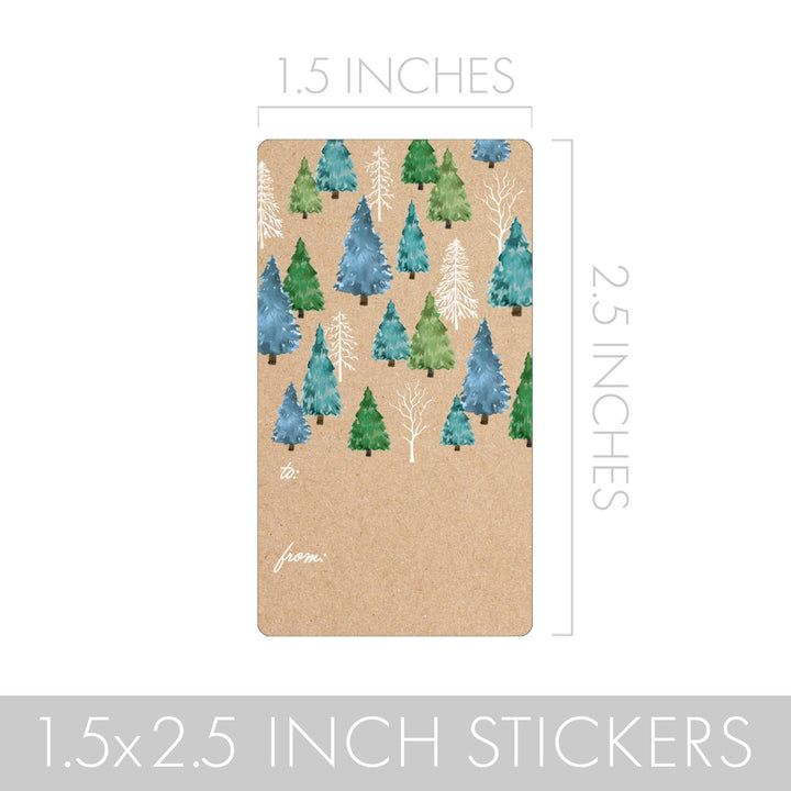Christmas Gift Tag Stickers: Watercolor Trees and Snowflakes  – 75 Stickers - Distinctivs Party