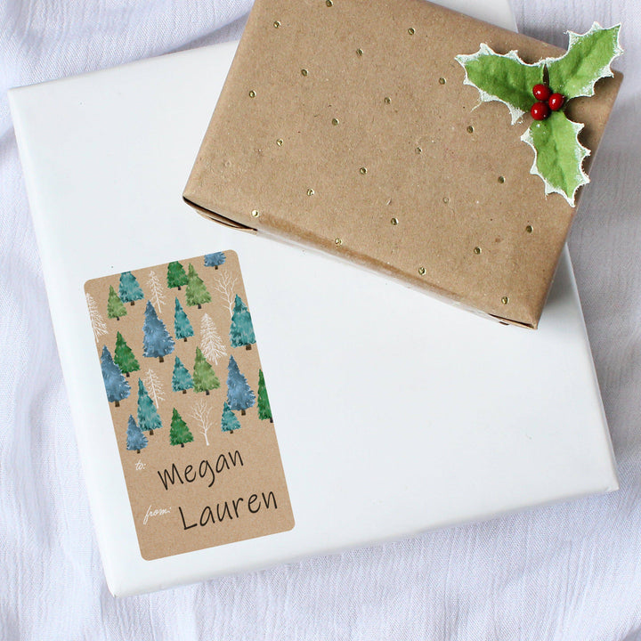 Christmas Gift Tag Stickers: Watercolor Trees and Snowflakes  – 75 Stickers - Distinctivs Party