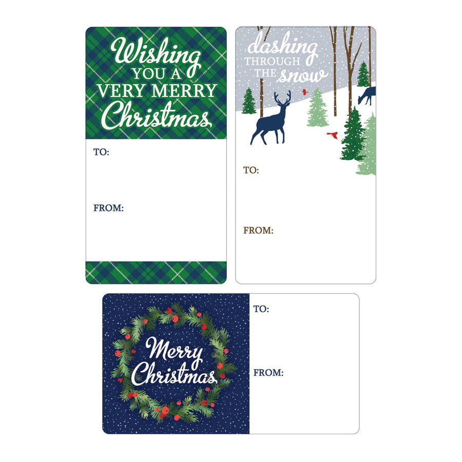 Christmas Gift Tag Stickers: Woodland, Wreath, and Green Plaid  – 75 Stickers - Distinctivs Party