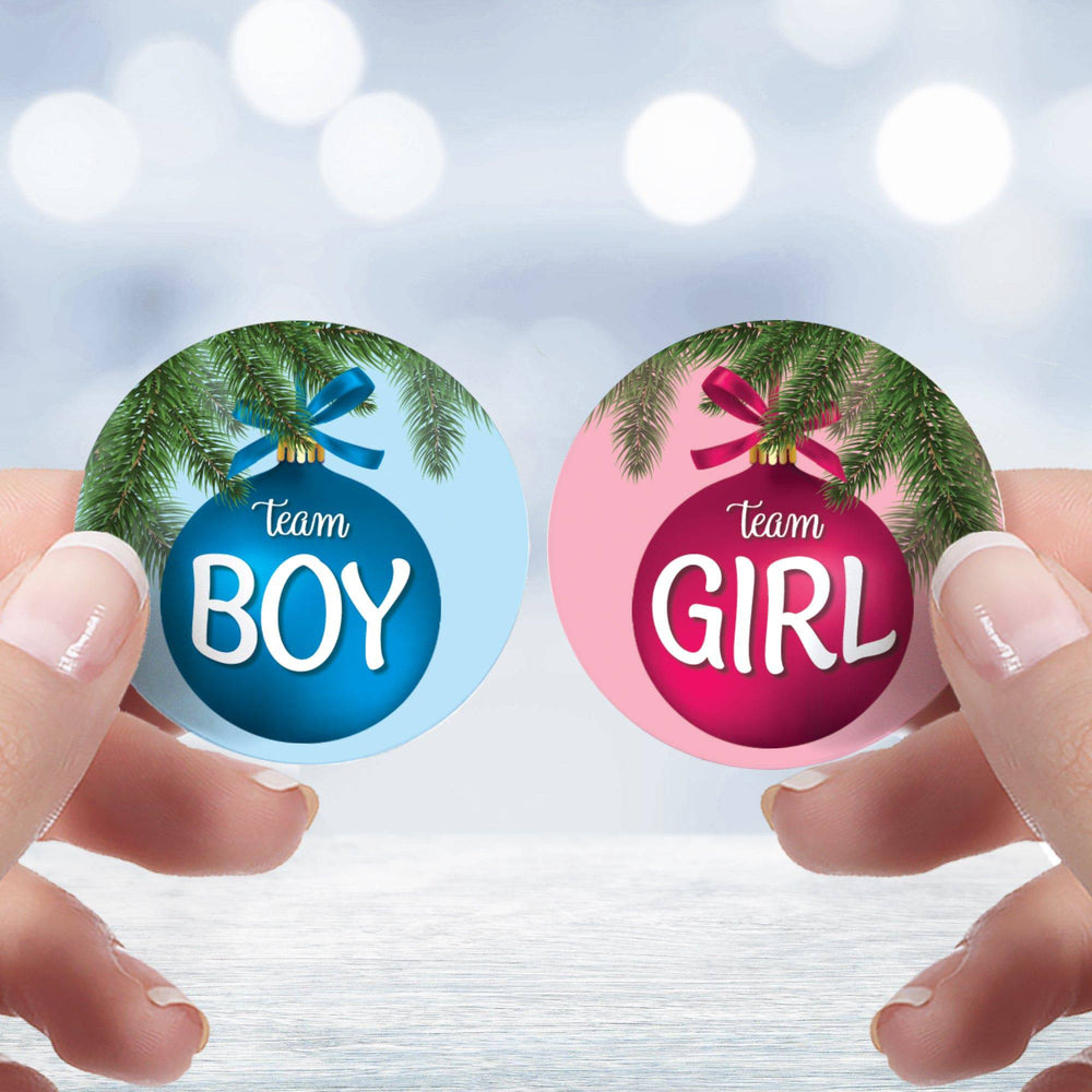 Christmas Ornament: Gender Reveal Party -Team Boy or Girl- 40 Stickers - Distinctivs Party