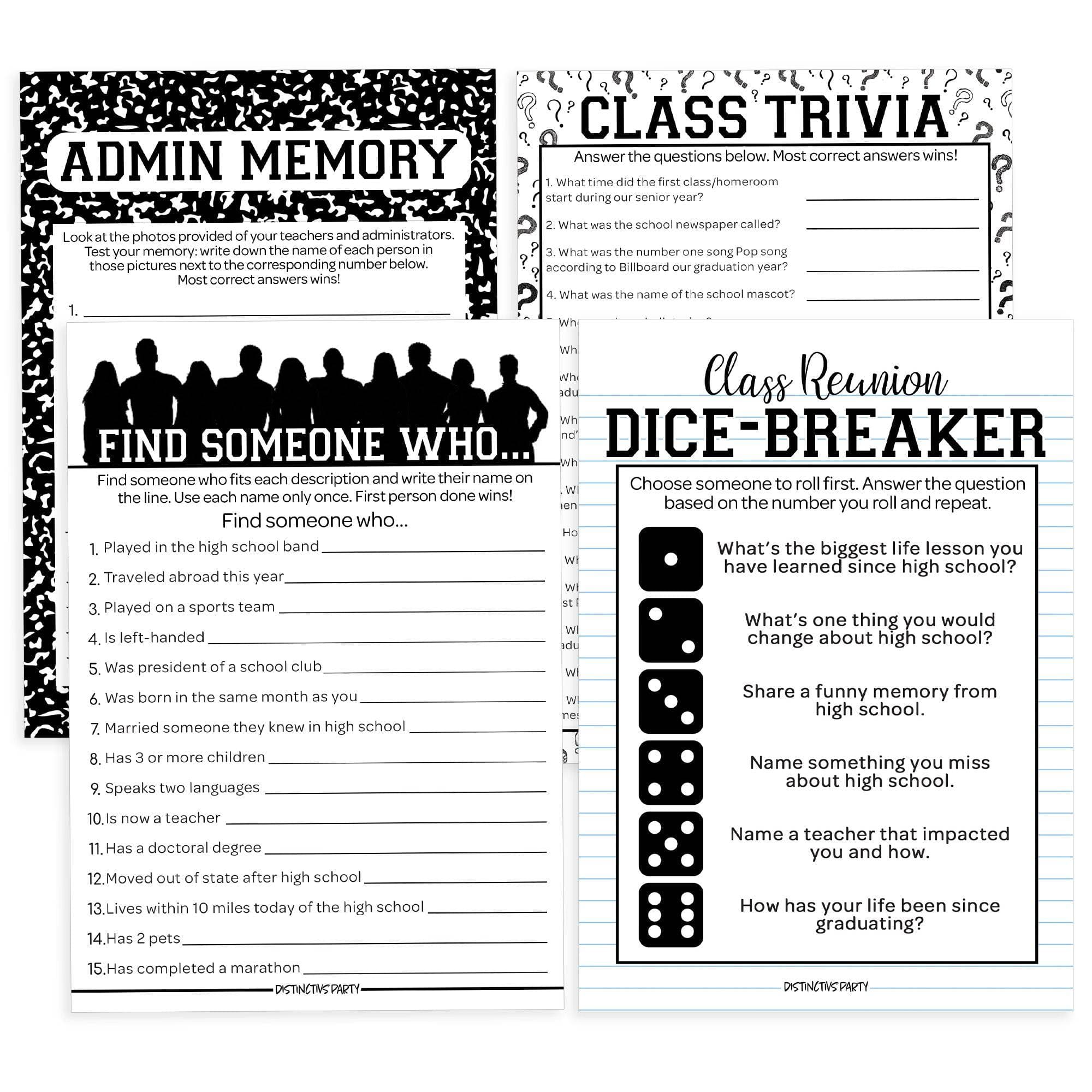 Class Reunion: Party Game Bundle - Class Trivia, Dice Breaker, Find So