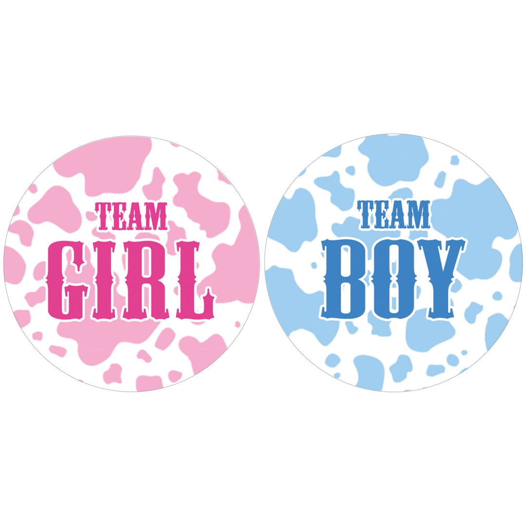 Cow print: Gender Reveal Party - Team Boy or Team Girl - 40 Stickers