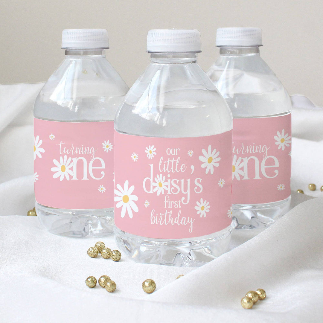 Darling Daisy - 1st Birthday: Water Bottle Labels - 24 Waterproof Stickers