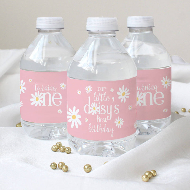 Darling Daisy - 1st Birthday: Water Bottle Labels - 24 Waterproof Stickers