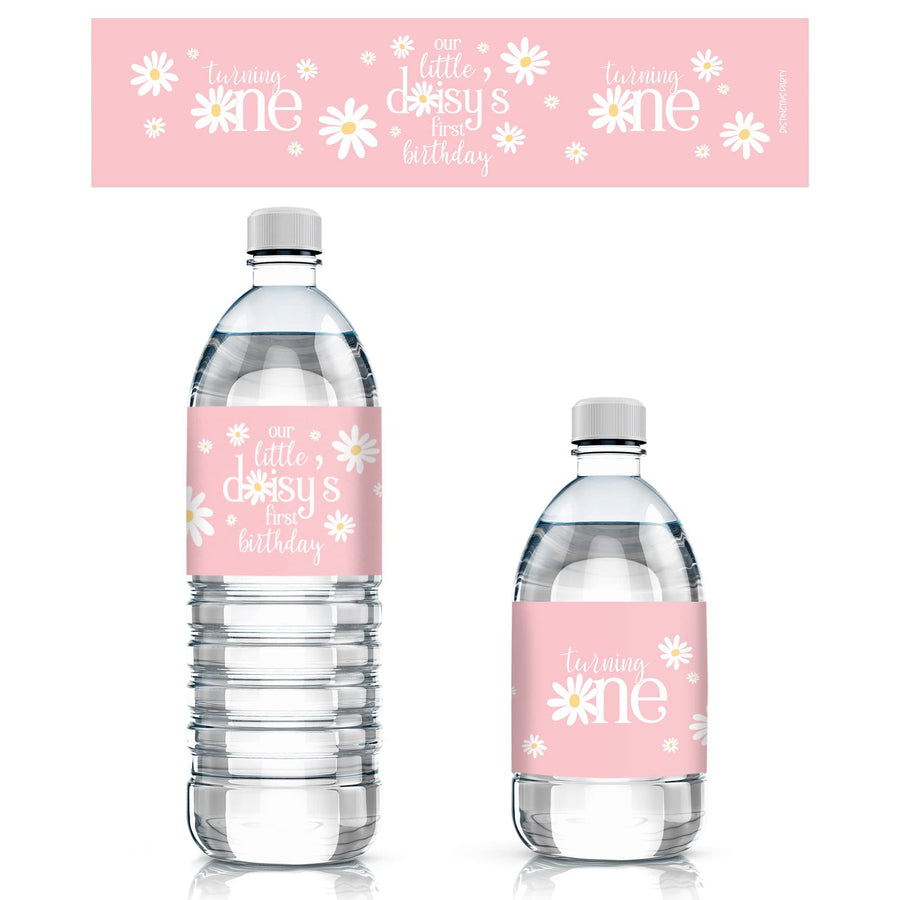 Darling Daisy - 1st Birthday: Water Bottle Labels - 24 Waterproof Stickers - Distinctivs Party